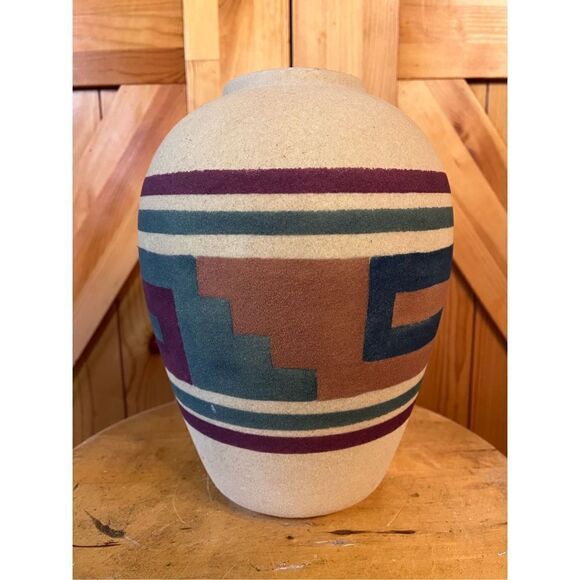 SUNWEST ARTS LTD SIGNED ORIGINALS NM USA NAVAJO INDIAN SAND ART VASE 10” - Picture 1 of 6